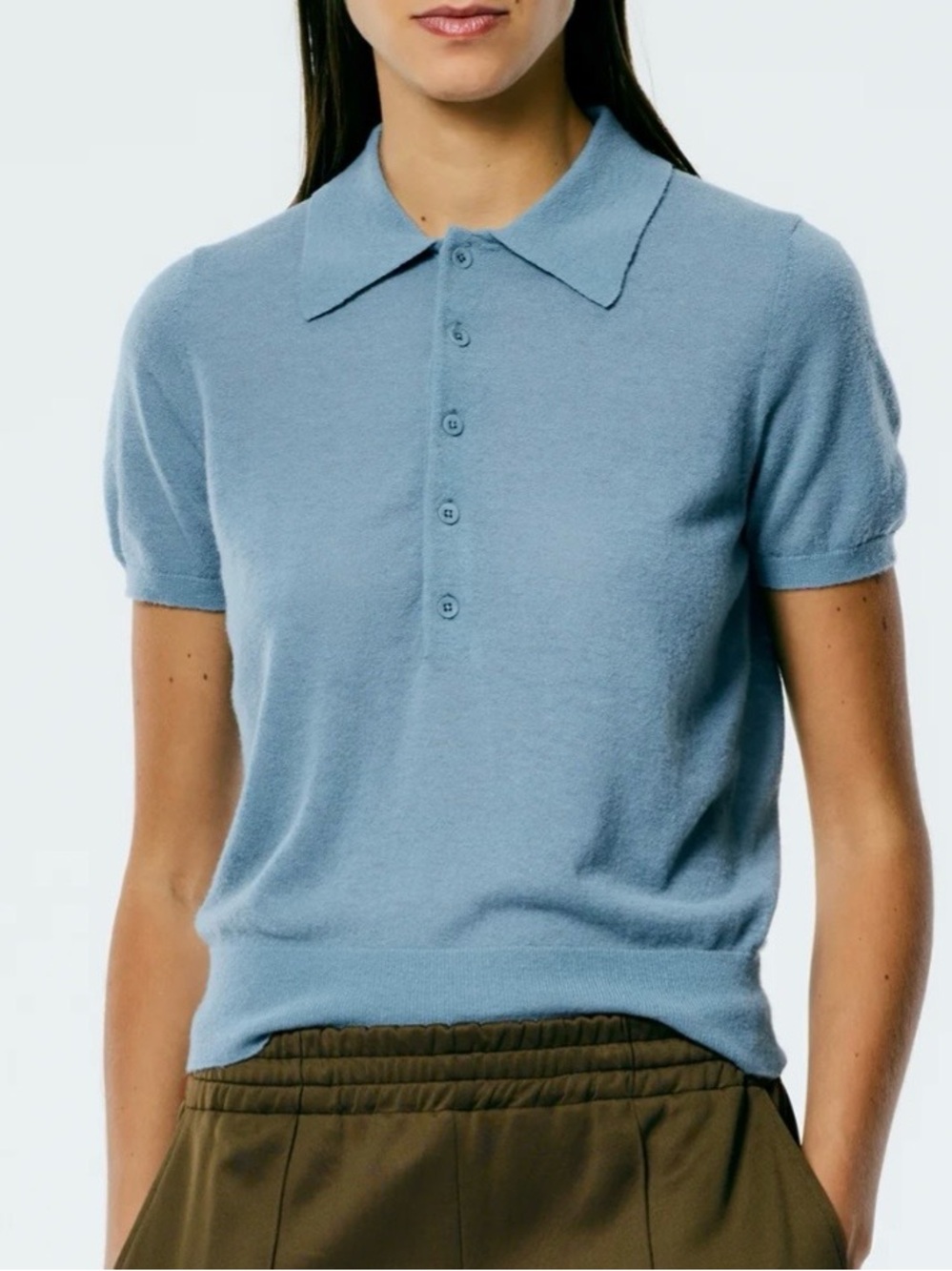 Tibi Skinlike Mercerized Wool Shruken Polo Sweater Tee